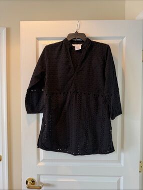 Gretchen Scott Designs Black Eyelet V-Neck Swim Coverup Tunic